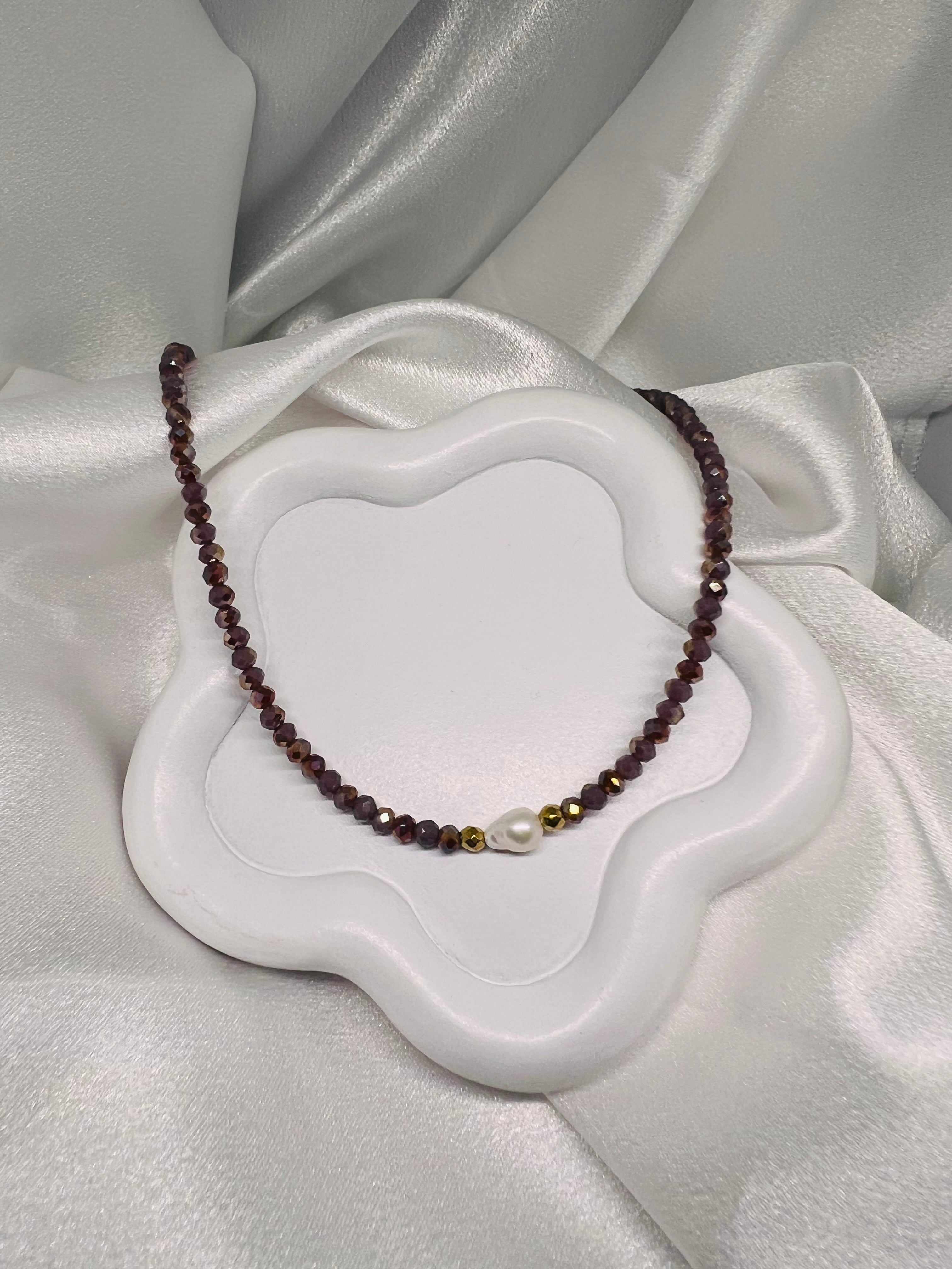 Κολιέ με Φυσικό Μαργαριτάρι & Κρύσταλλα